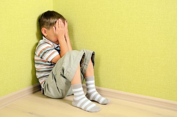 Little Child Boy Wall Corner Punishment Sitting