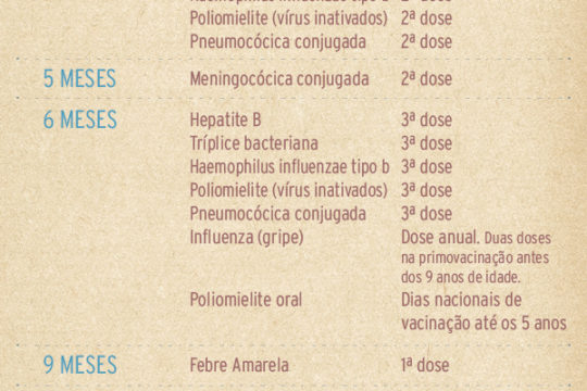 Calendário de Vacinação infantil (recém-nascidos aos 9 anos)